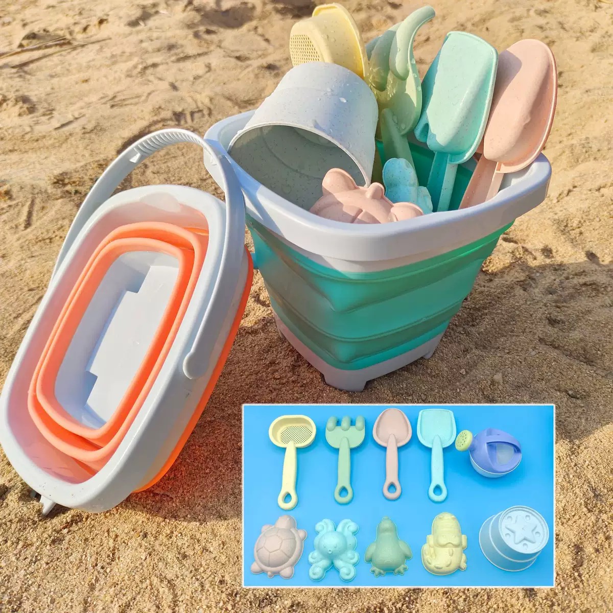 BỘ ĐỒ CHƠI XÚC CÁT VÀ XÔ 11 MÓN NHỰA MỀM AN TOÀN